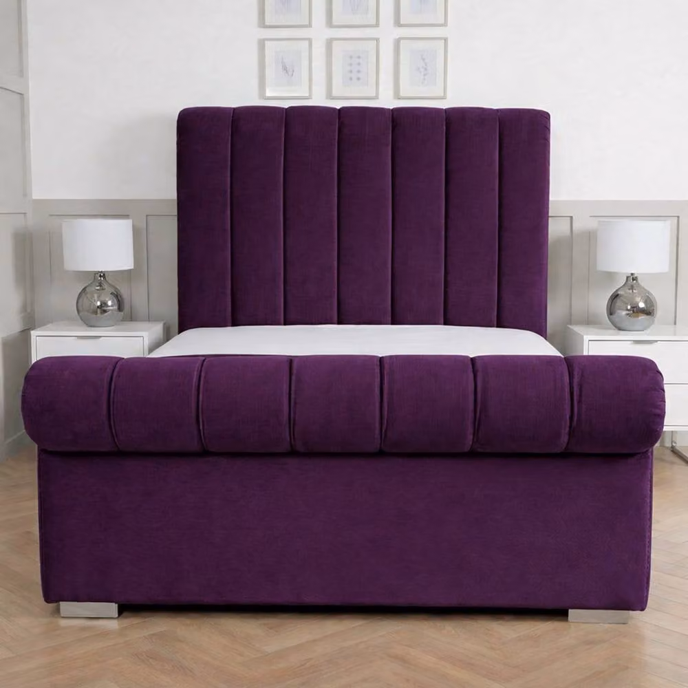 Living Comfort Bedz Orion Purple Velvet Upholstered Gas Lift Storage Bed with 48 Inch Headboard, Super King, 200 x 200 cm