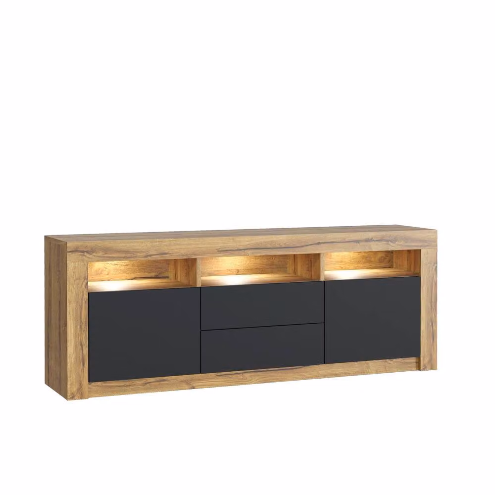 Mex Furniture LTD Shine TV Unit in Dark Oak and Black Matt with LED Lights, W: 160 cm, H: 60 cm, D: 35 cm – 4
