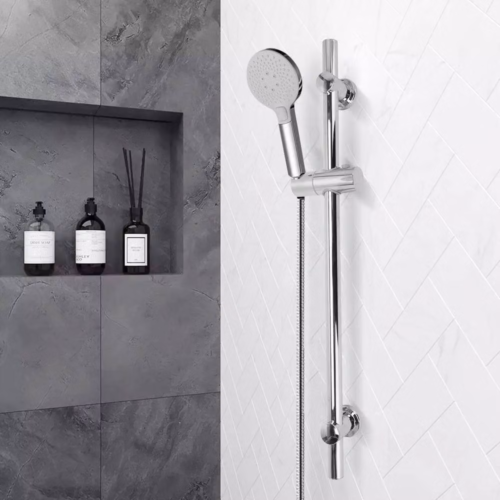 SPETLEK Adjustable Chrome Shower Riser Rail Kit with Head Holder in Silver – 3