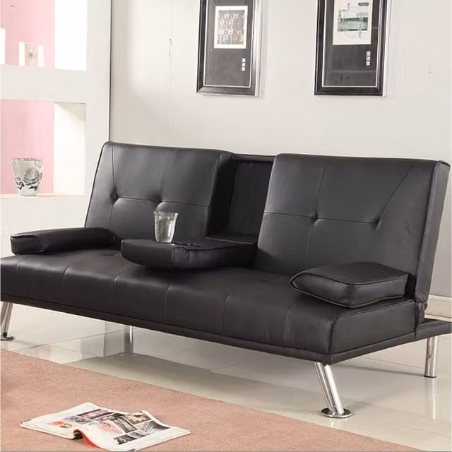 Comfy Living Modern Black Faux Leather Sofa Bed