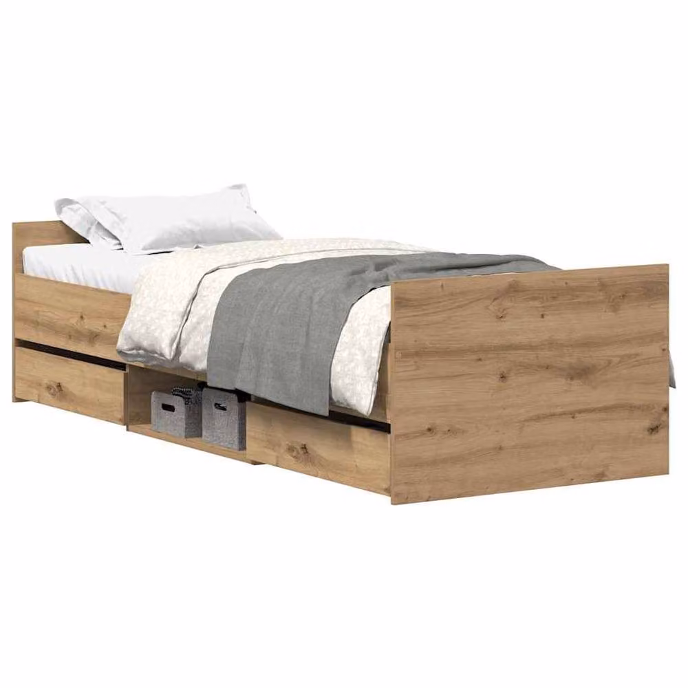 Berkfield Home Artisan Oak Single Bed Frame with Drawers, Brown, W/D/H: 90 x 190 cm – 2
