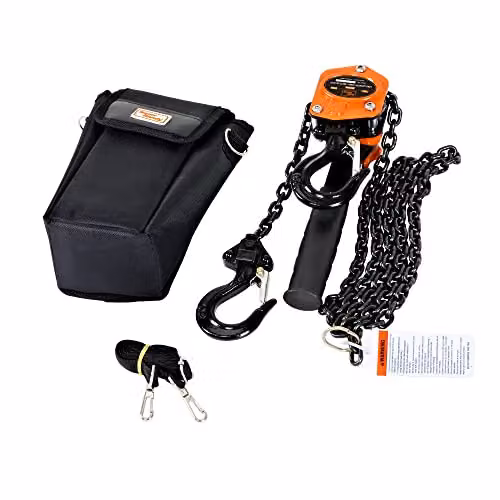 SuperHandy Mini Lever Hoist, 1.5 Ton Capacity, Black and Orange Steel Manual Chain Hoist with 2 Heavy Duty Hooks