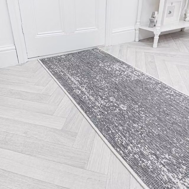 runrug Tapestry Grey Reversible Indoor/Outdoor Carpet Runner Rug, W: 60 cm, L: 330 cm