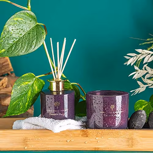 Nicola Spring Cinnamon and Orange Scented Reed Diffuser, 200ml Purple Glass Aromatherapy Air Freshener – 4