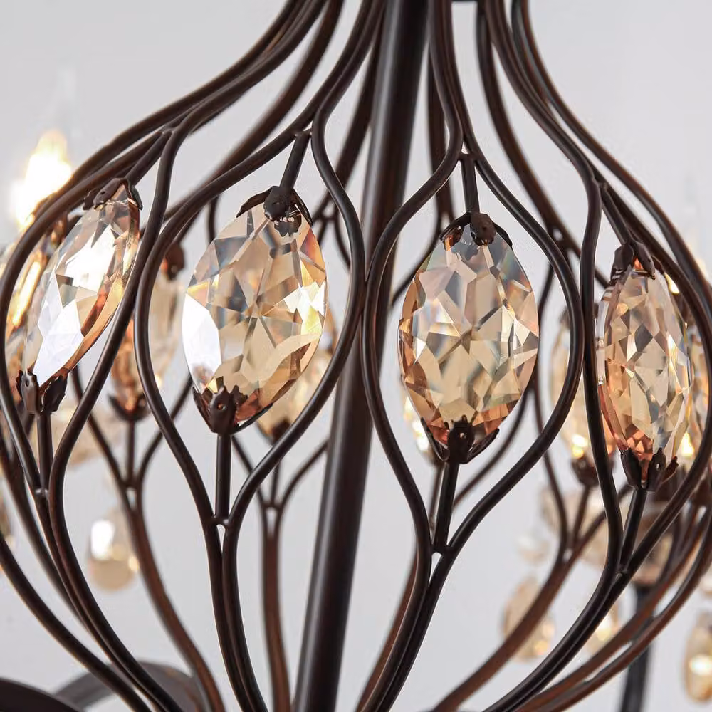 Garwarm 6-Light Classic Crystal Chandelier in Brown, Dimmable and Height Adjustable – 4