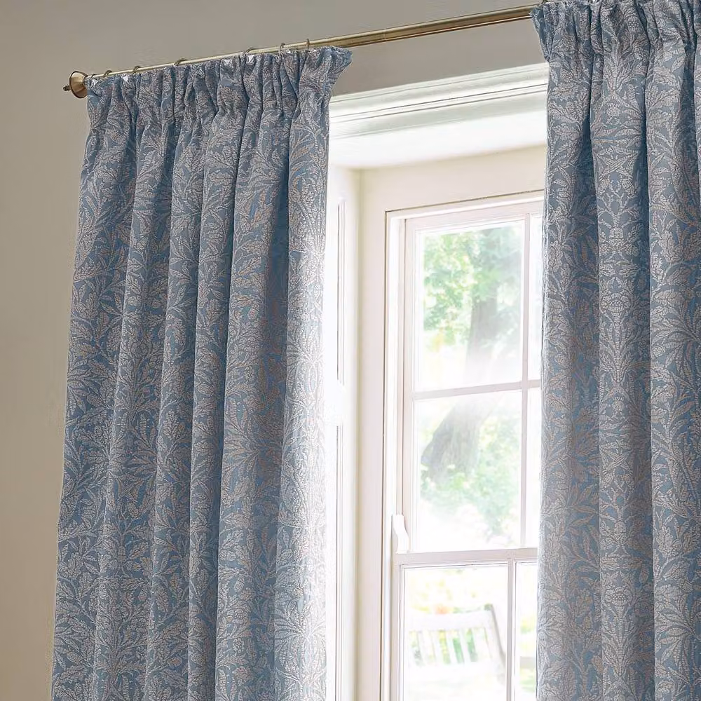 Morris & Co Acorn Tonal Matt Jacquard Pencil Pleat Curtains in Baby Blue, Width: 168 cm, Drop: 183 cm – 2