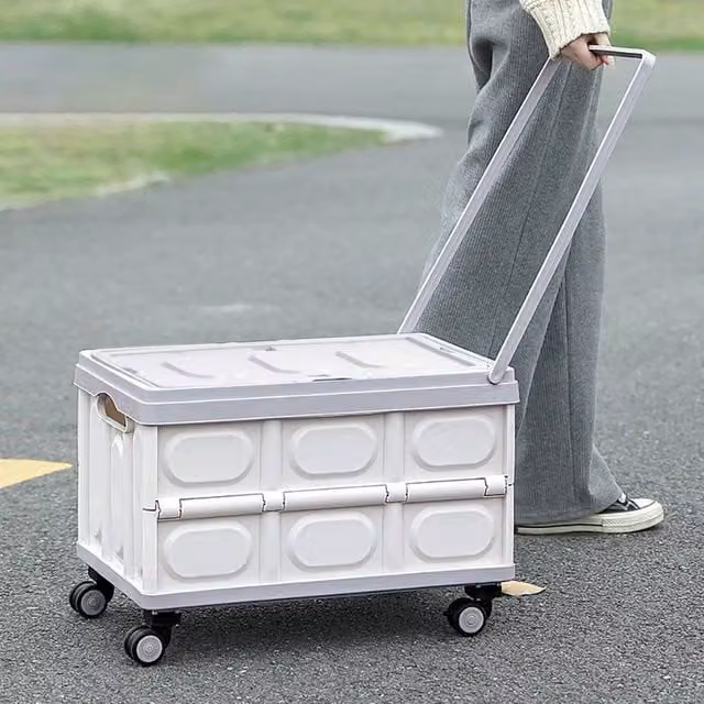 EONLION Grey Folding Shopping Trolley Boot Cart, H 52 cm x W 36 cm x D 36 cm – 1