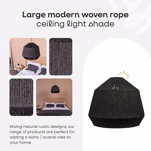 ValueLights Riad Grey Round Woven Rattan and Rope Ceiling Pendant Shade, Width: 45 cm – 3