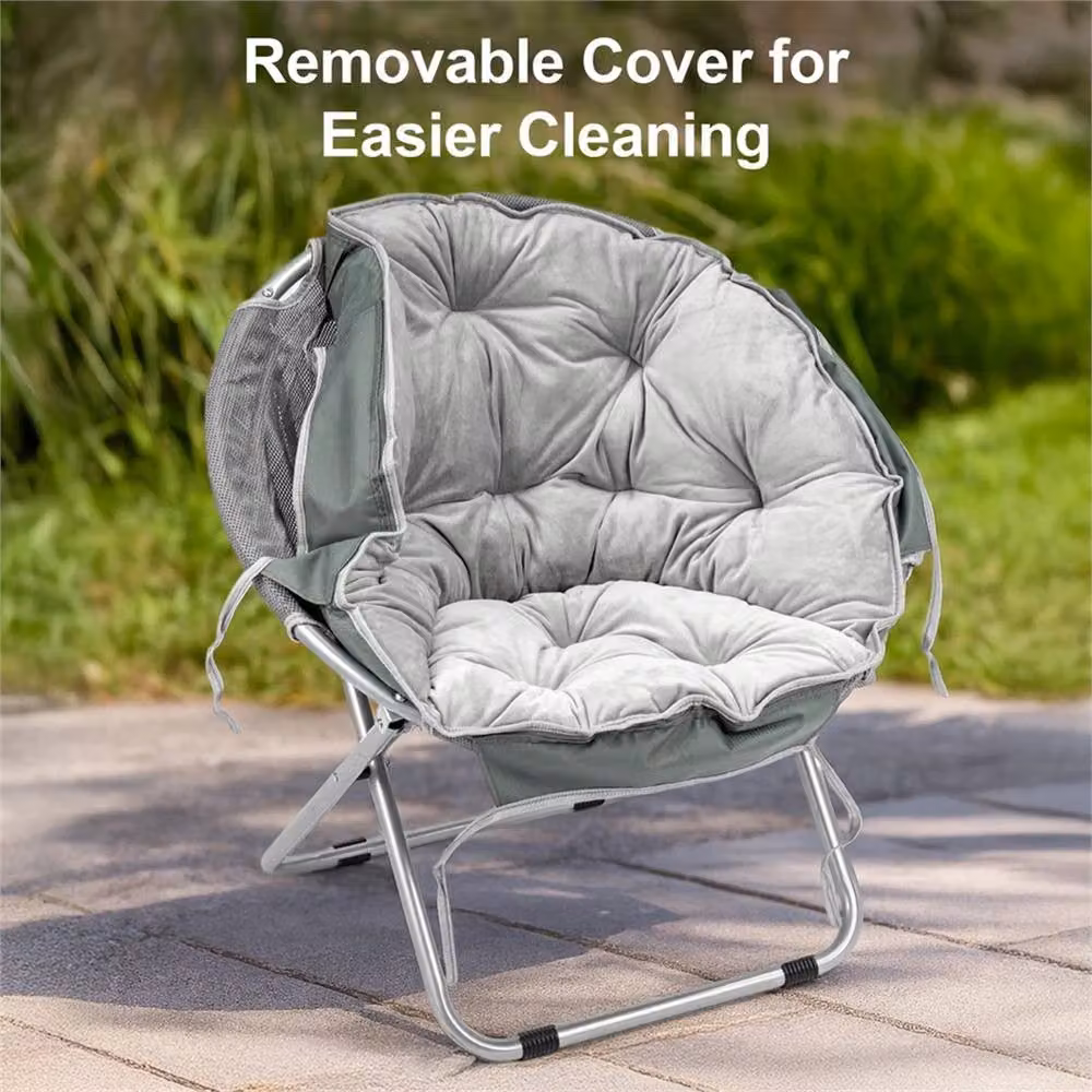 EONLION Grey Folding Round Bowl Chair with Metal Frame – 2