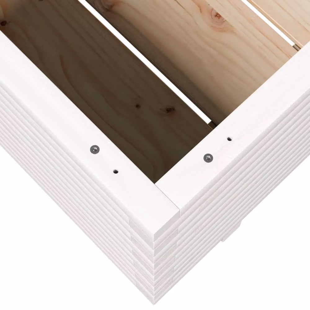 Berkfield Home White Solid Wood Pine Garden Planter Tub W: 90 cm, D: 60 cm, H: 49.5 cm – 2