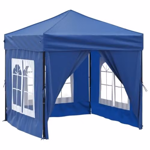 vidaXL Folding Party Tent with Sidewalls in Blue and Silver, W/D/H: 2 x 2 x 2 m – 1