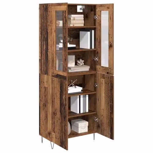 vidaXL Modern Highboard in Old Wood with Glass Doors, Brown, W: 69.5 cm, D: 34 cm, H: 90 cm