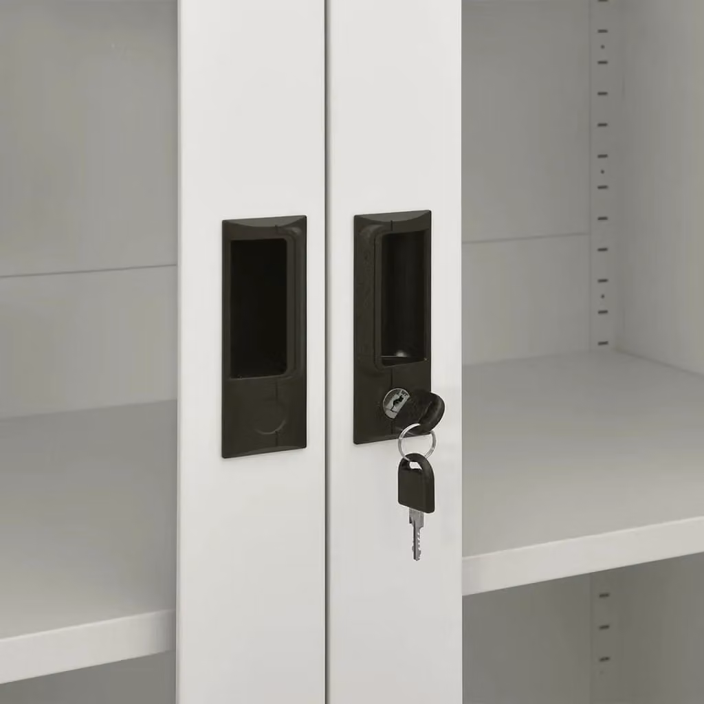 Berkfield Modern Home Office Cabinet in Grey with Glass Doors and Adjustable Shelves, W/D/H: 90 x 40 x 180 cm – 2
