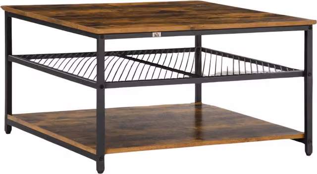 Pirlo Plush 3 Tier Industrial Square Coffee Table in Brown and Black