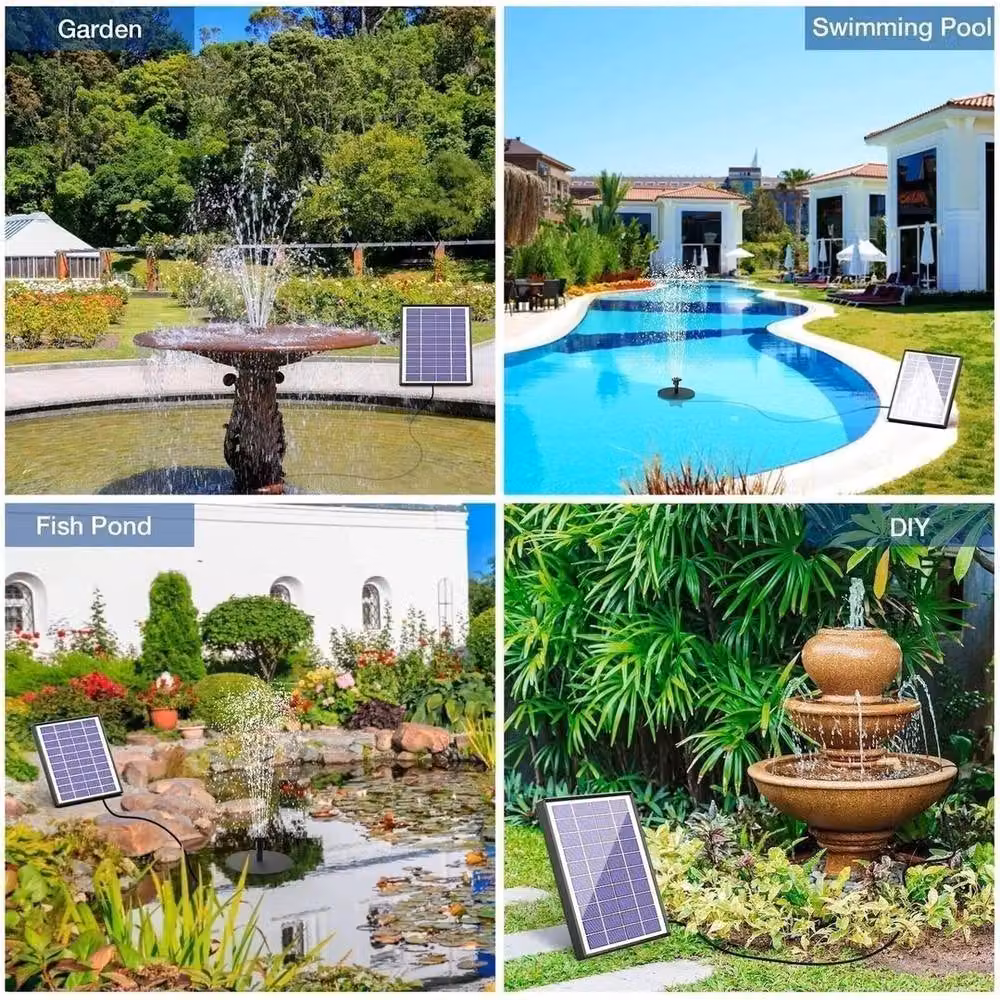 FLAVORA 6.5W Solar Power Fountain Pump with 6 Nozzles for Bird Baths, Black, W/D/H: 100 x 15 x 15 cm – 7