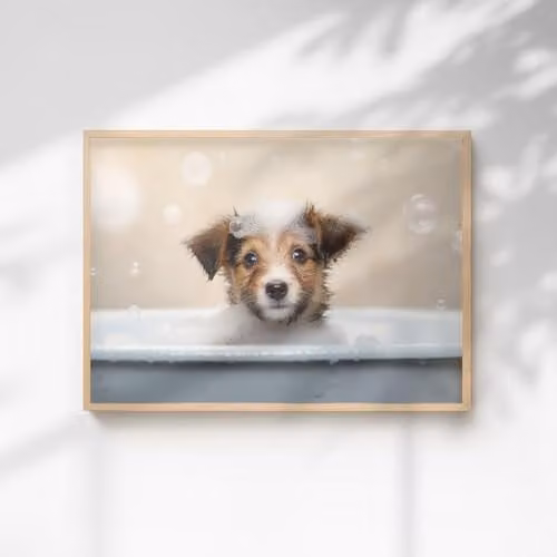 60 Second Makeover Terrier In The Bath Quirky Animal Print Paper Poster, A3, Multicolour