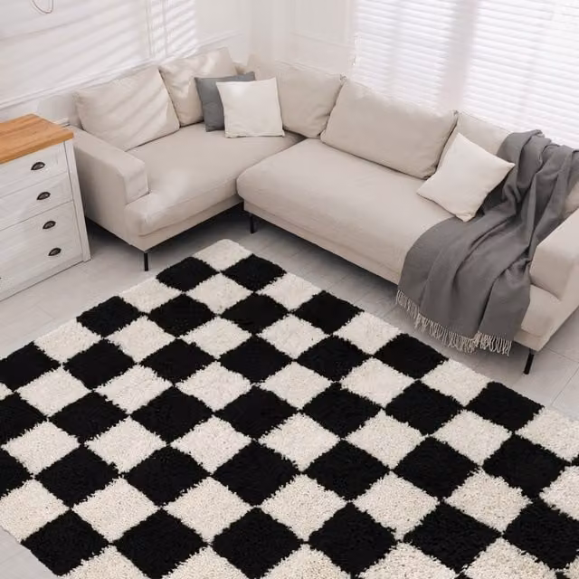 Melrose Interiors Super Soft Cosy Checkerboard Area Rug in Black, W: 160 cm, L: 230 cm
