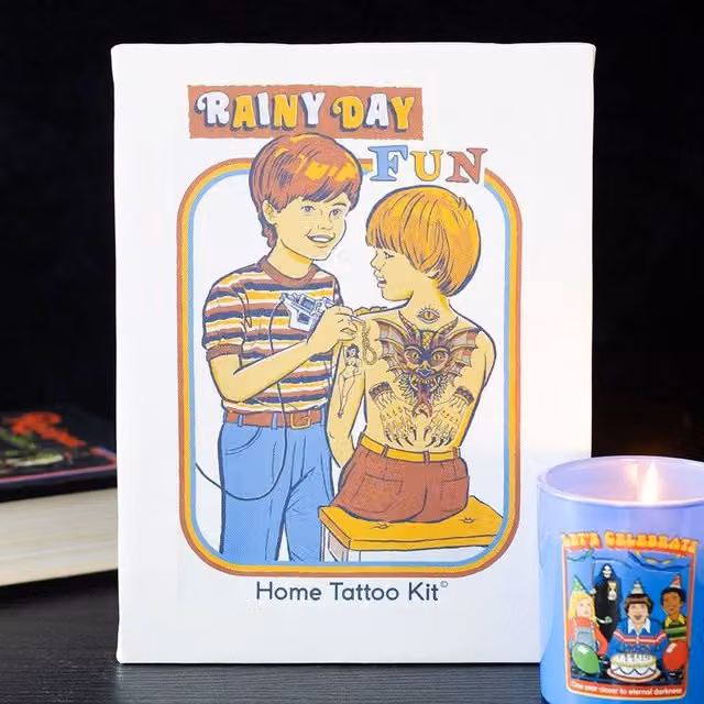 Uniqueful Rainy Day Fun Canvas Plaque by Steven Rhodes, Multicolour, W: 19 cm, H: 25 cm
