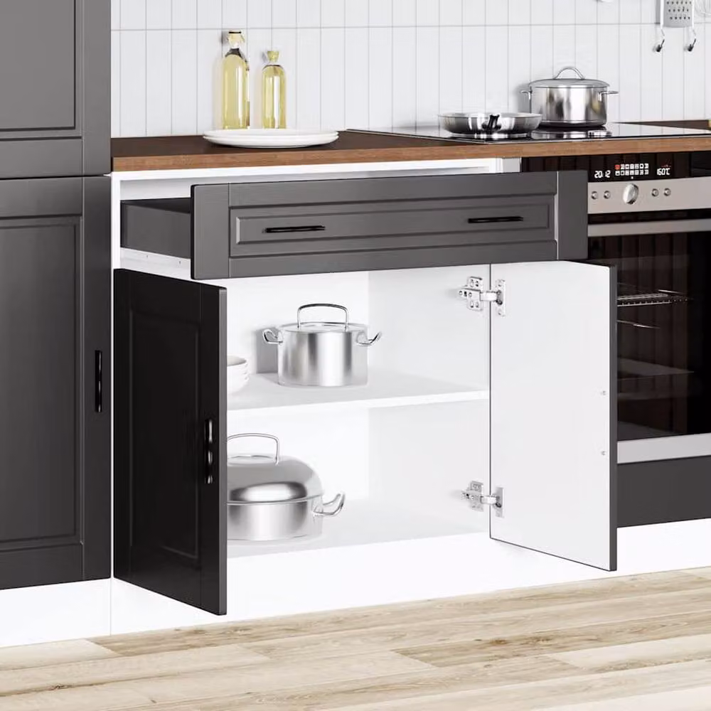 Berkfield Home Porto Black Kitchen Base Cabinet in Matt Engineered Wood – 2