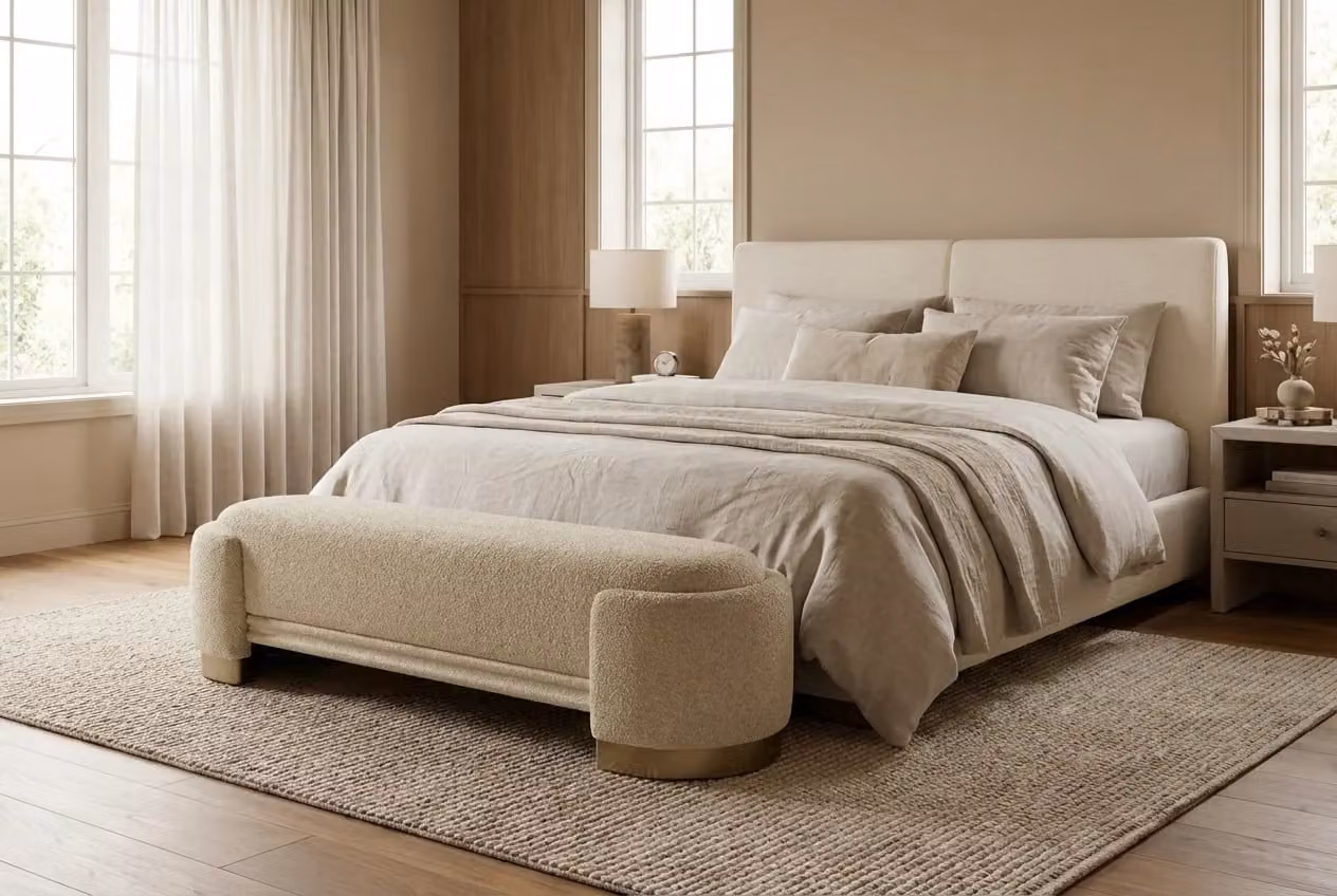 Araco Atelier Luma Upholstered Bouclé Bench in Beige