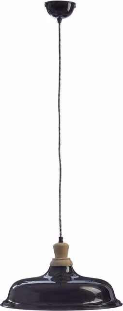 Orsina Grey and Black Small Pendant Light with Adjustable Wooden Holder and Metal Dome for Dining Room, Kitchen or Living Room