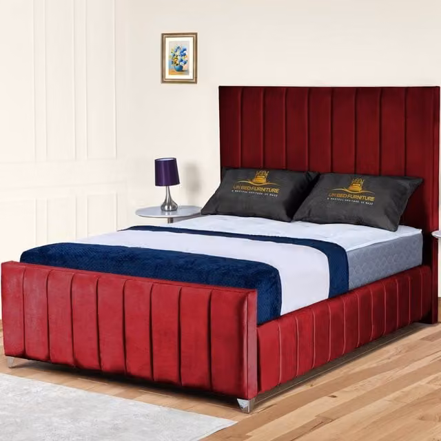 UK Bed Furniture Milano Gas Lift Ottoman Storage Bed in Red Velvet, W/D/H: 120 x 200 cm