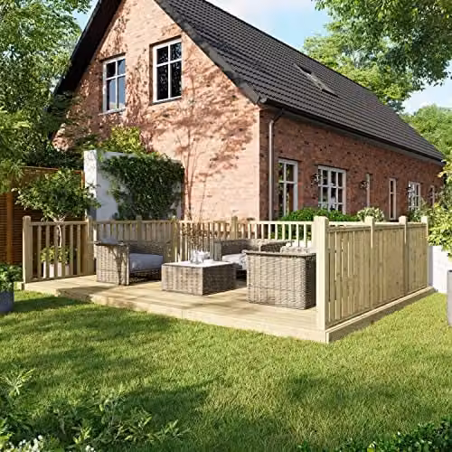 Powersheds Premium Wooden Decking Kit with Hand Rails on Three Sides in Brown