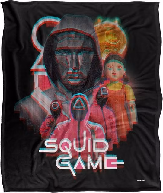 Netflix Squid Game Front Man & Guards Officially Licensed Silky Touch Super Soft White Throw Blanket W: 152 cm, D: 127 cm