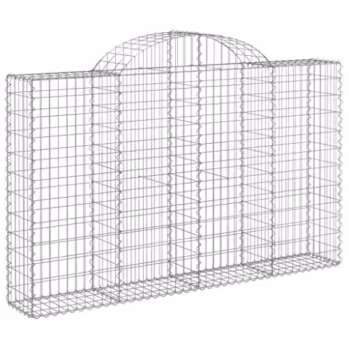 vidaXL Set of 4 Arched Gabion Baskets in Silver Galvanised Steel, W/D/H: 200 x 30 x 120/140 cm – 1