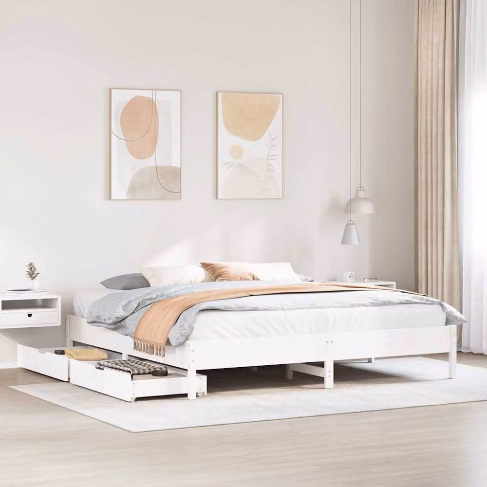 Berkfield Home White Solid Wood Pine Super King Bed Frame W/D/H: 180 x 200 cm