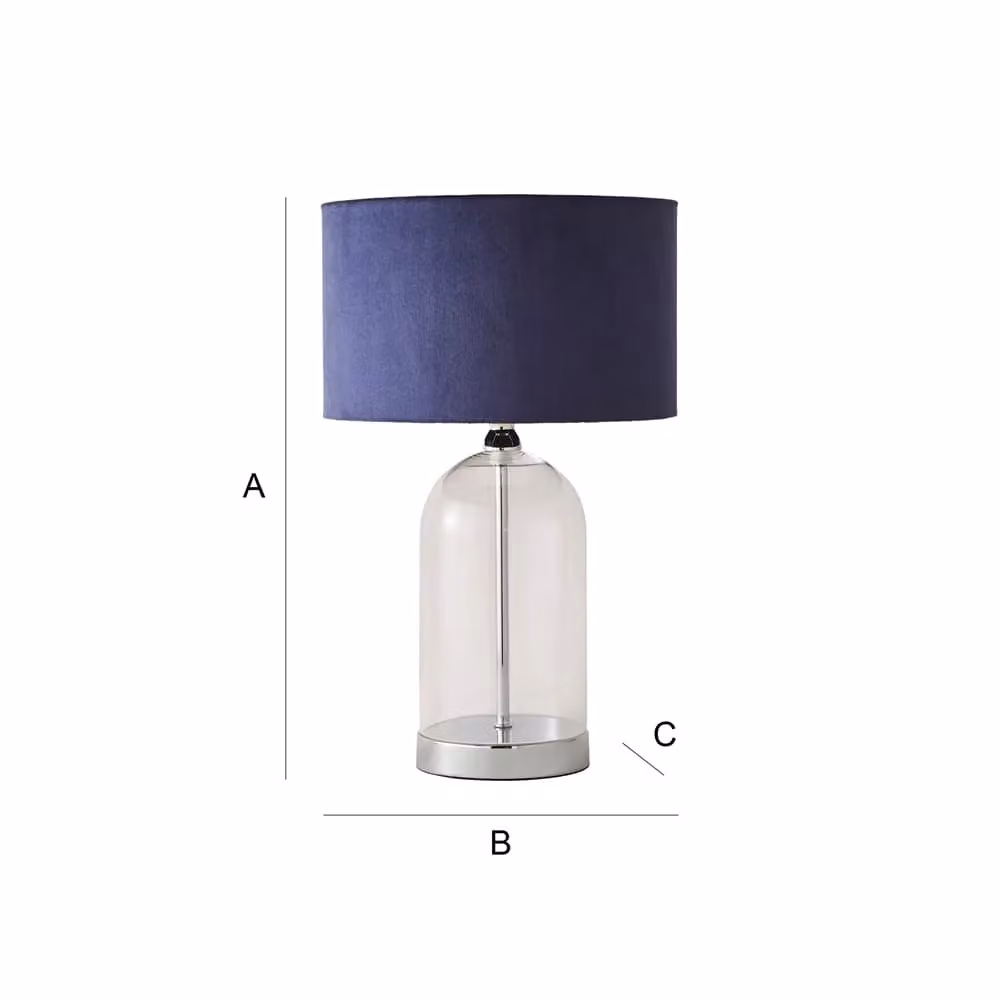 ValueLights Jessy Chrome Glass Table Lamp with Navy Blue Velvet Shade in Silver – 3