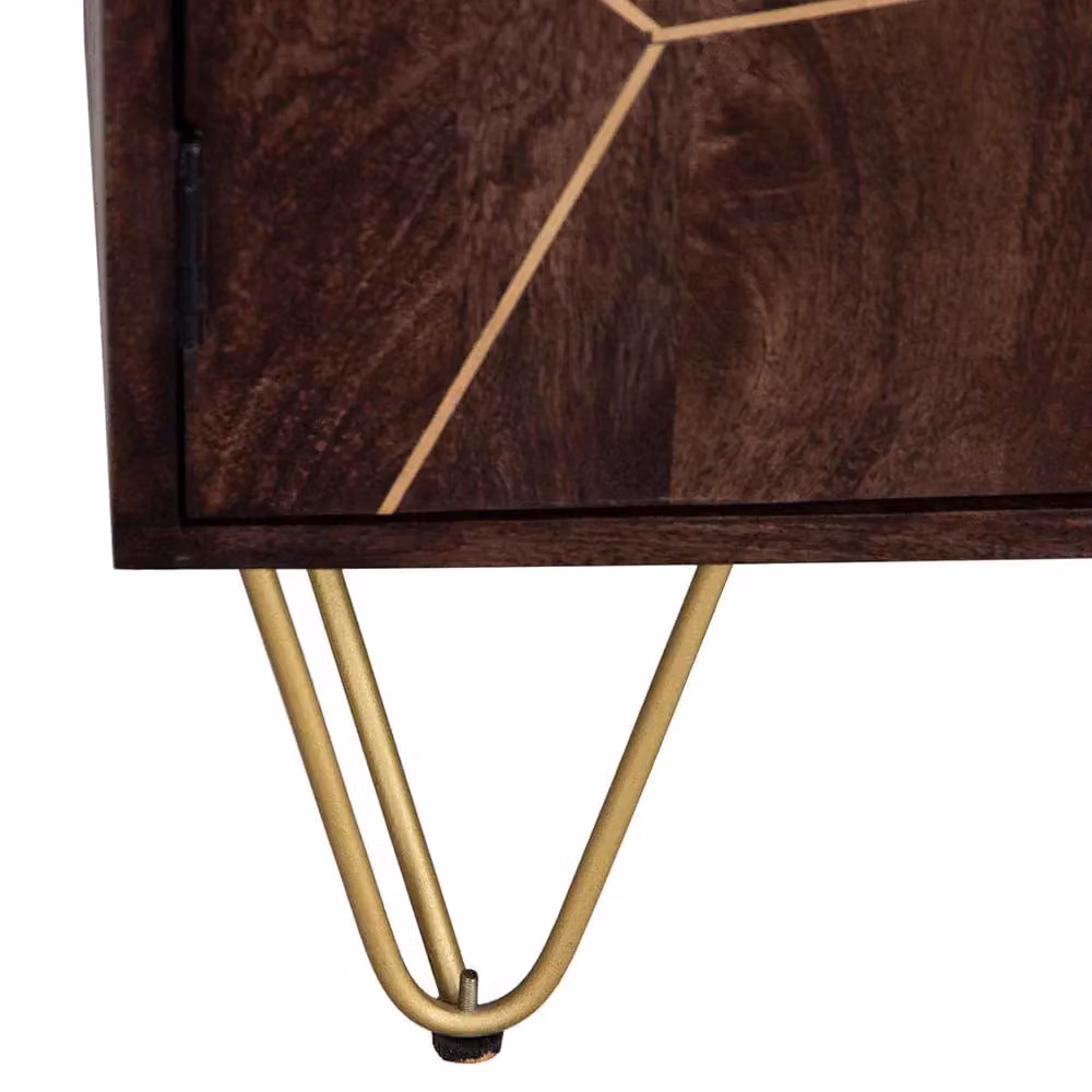 IH Design Jusleen Modern Mango Wood Display Cabinet with Glass Doors in Brown and Gold – 2