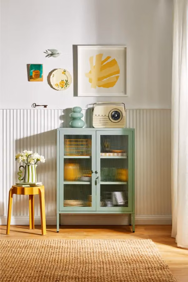 Mustard Made The Mixer Sage Green Freestanding Kitchen Cabinet with Glass Doors and Internal Shelves, W: 75 cm, D: 40 cm, H: 100 cm – 3