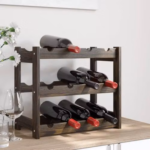 vidaXL Black Solid Pine Wood Wine Rack for 12 Bottles, W/D/H: 43 x 25 x 38 cm – 2