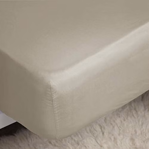 Belledorm Easycare Polycotton Percale 200 Thread Count Fitted Sheet, Mushroom, Super King, W/D/H: 200 x 200 x 28 cm