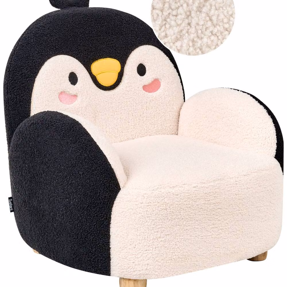 Wyld and Coco Penguin Kids Armchair in Black Boucle with Solid Rubberwood Frame – 2