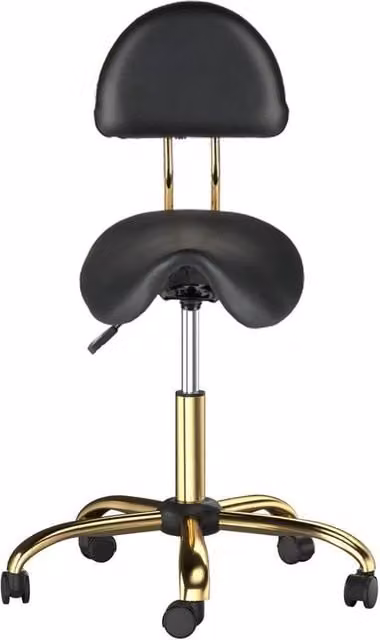NESTLUNE Adjustable Swivel Salon Saddle Stool with Backrest in Black and Gold PVC Leather
