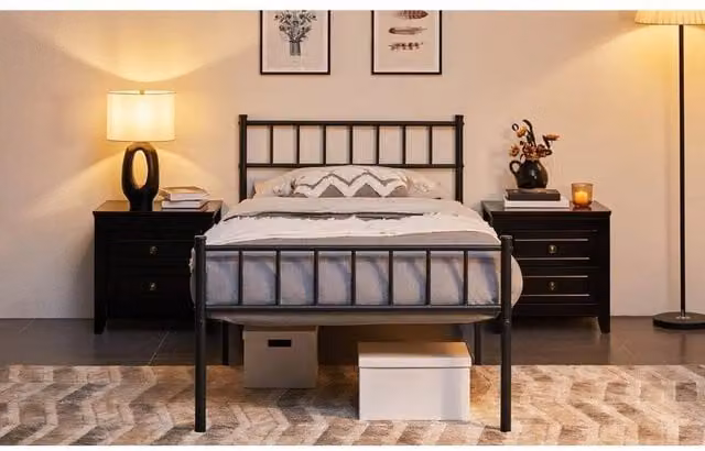 KORVIXA Single Metal Bed Frame, Black, W/D/H: 90 x 190 x 36.5 cm – 1