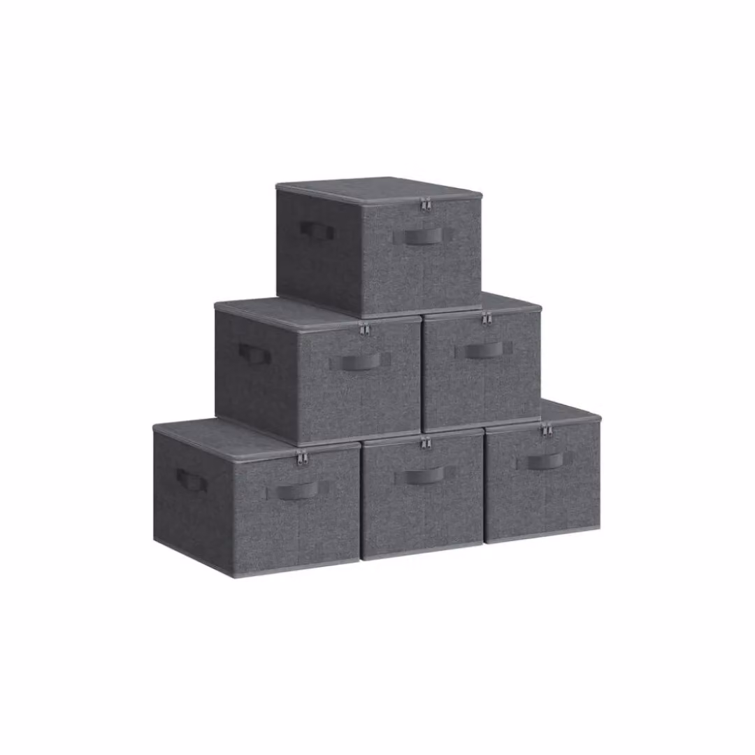 SONGMICS Set of 6 Foldable Storage Bins with Lids and Handles, Grey – 3