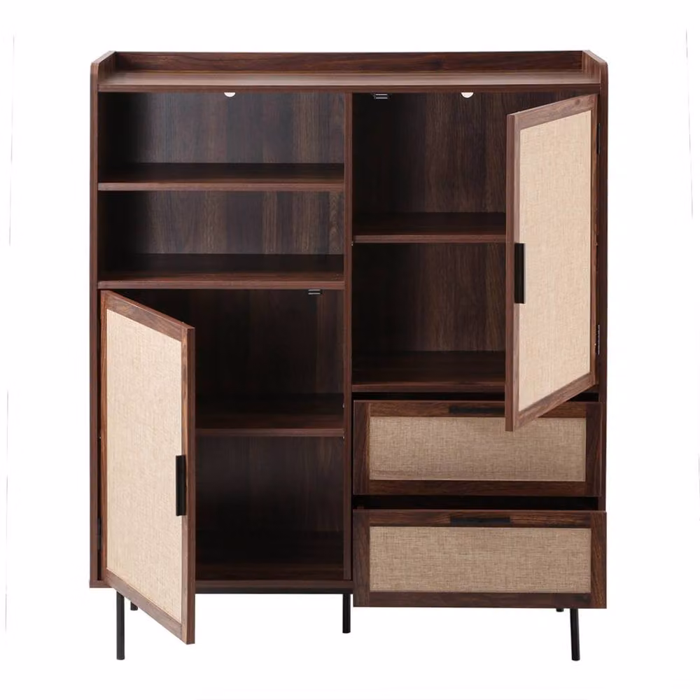 CALICOSY JETSON Highboard with 2 Doors, 2 Drawers and Fabric Fronts in Dark Brown – 5