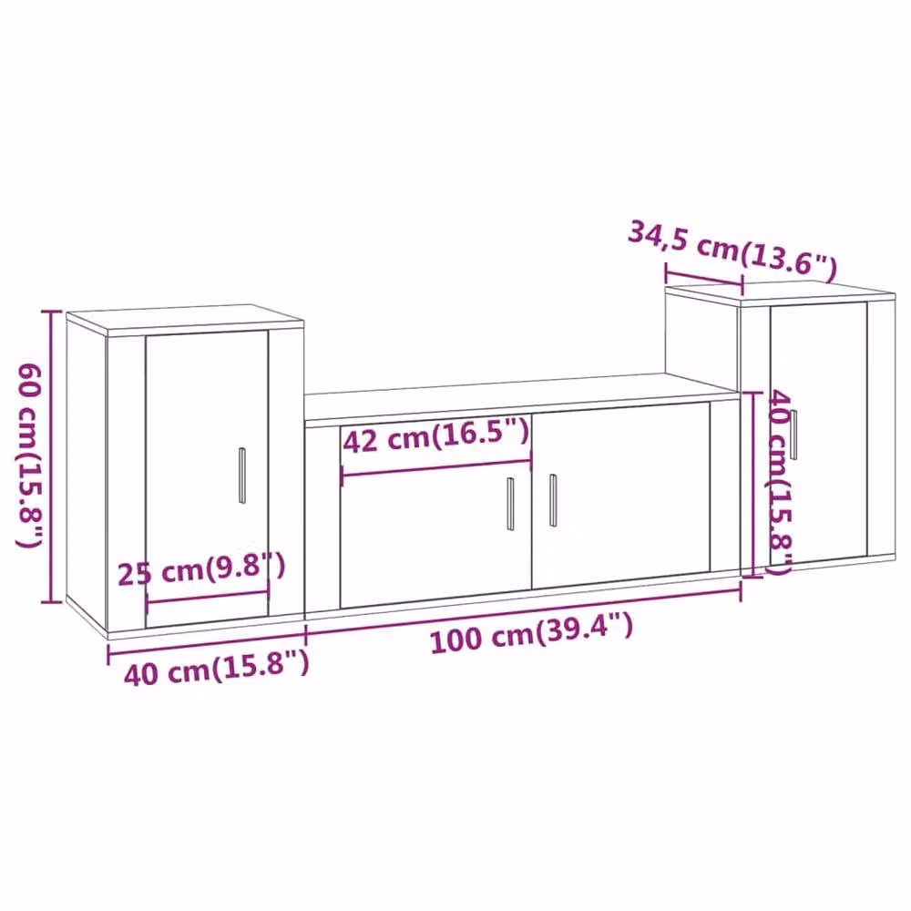 Berkfield Home 3 Piece Classic TV Cabinet Set in Smoked Oak Brown Engineered Wood – 4