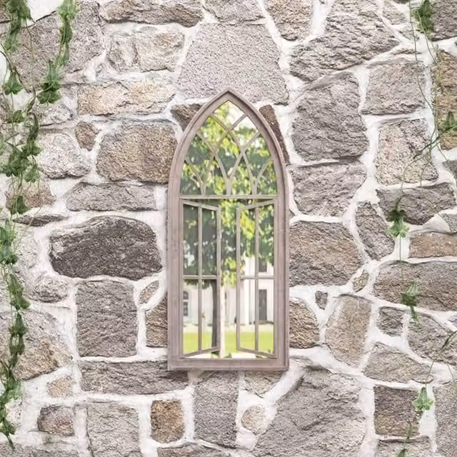 Berkfield Antique Metal Garden Wall Mirror in Cream and Sand, W/H: 70 x 30 cm