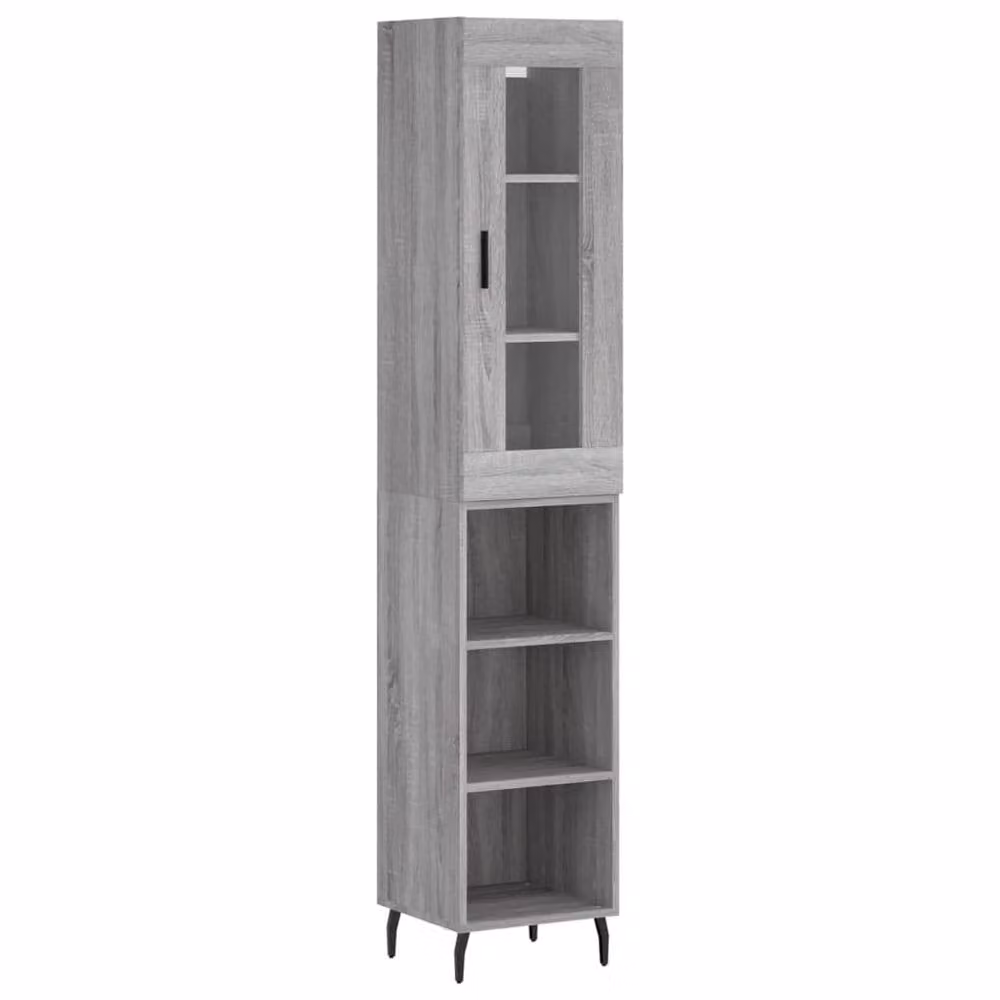Berkfield Home Grey Sonoma Highboard with Glass Doors and Internal Shelves, W/D/H: 34.5 x 34.0 x 180.0 cm – 3