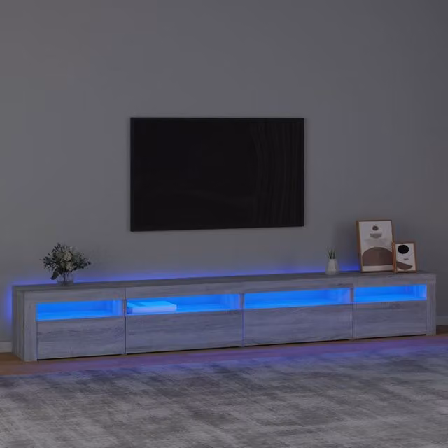Berkfield Home Modern TV Cabinet with LED Lights in Grey Sonoma, W/D/H: 270 x 35 x 40 cm