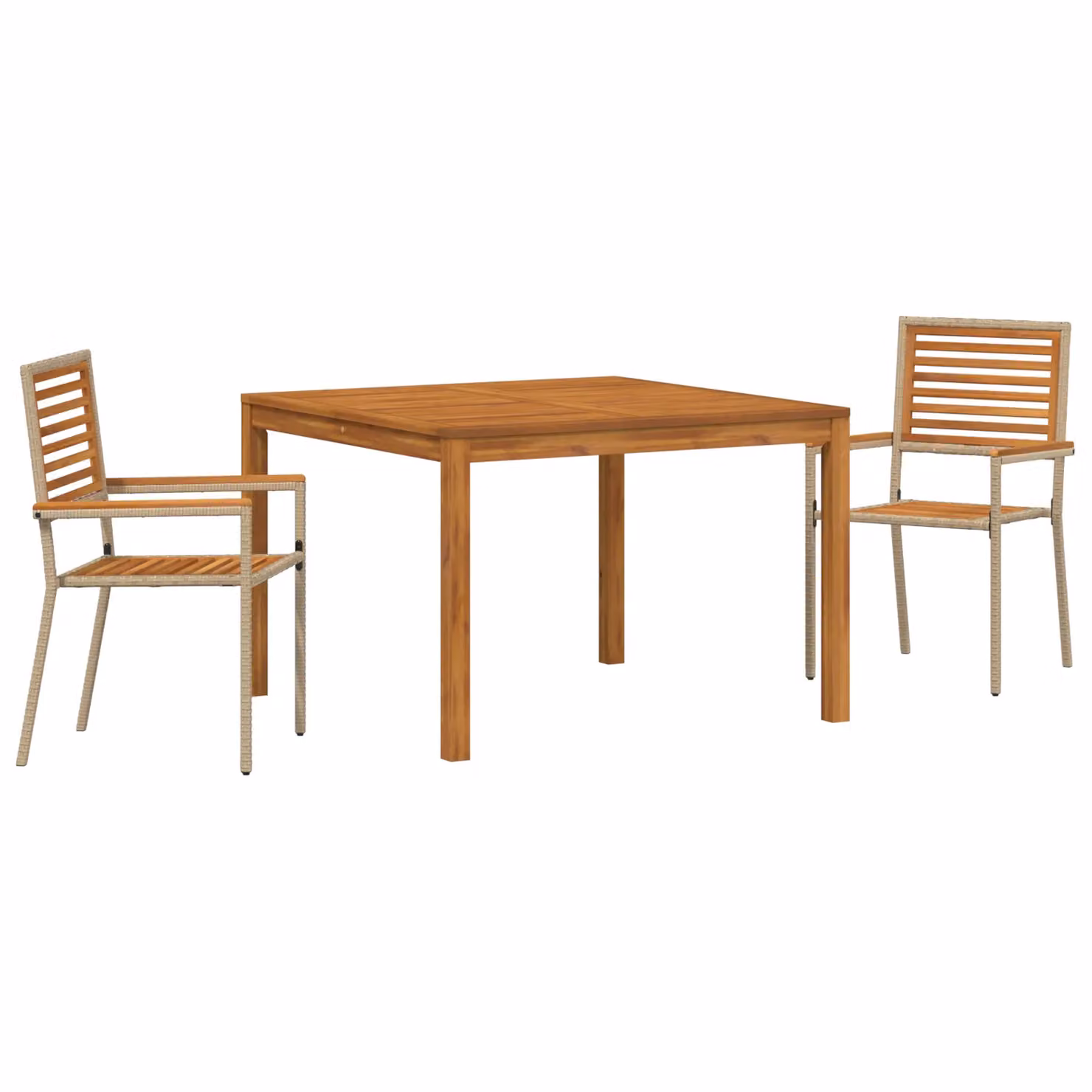 Berkfield Home 3 Piece Garden Dining Set in Beige Poly Rattan and Acacia Wood – 2