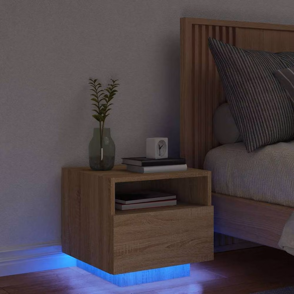 Berkfield Home Bedside Cabinet with Integrated LED Lights in Sonoma Oak Brown, W: 40 cm, D: 39 cm, H: 37 cm – 2