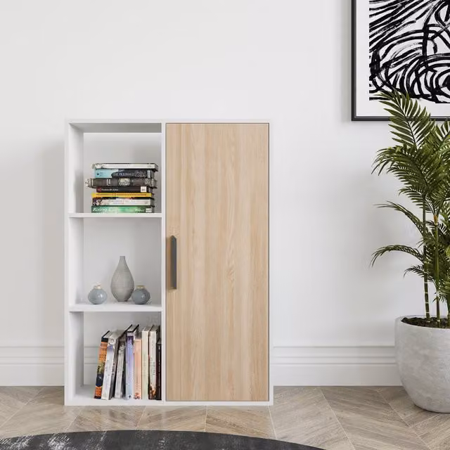 Decorotika Patrick Modern Bookcase with Cabinet in White and Bronze