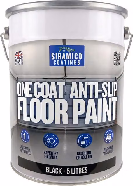 SIRAMICO COATINGS One Coat Anti-Slip Water-Based Floor Paint, Black, 5 Litres