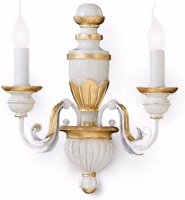 Ideal Lux Firenze 2 Light Indoor Candle Wall Light in Gold and White with E14 Bulbs