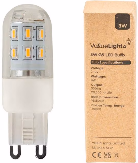 ValueLights 10 Pack G9 Capsule LED Light Bulbs, 3W, 6500K Cool White, Transparent